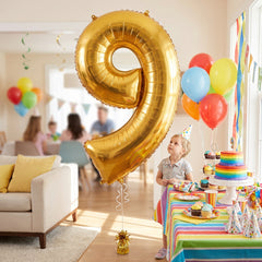 Giant 50" Gold Number 9 Foil Balloon - Metallic Celebration Decor