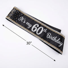Black & Silver "It's My 60th Birthday" Sparkling Celebration Sash