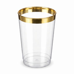 Elegant Gold Trim Plastic Tumblers - 10 oz, 20 Pack