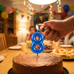 Royal Blue Metallic Number 8 Birthday Candle, 3.26-Inch