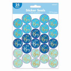 "It's a Boy" Blue Baby Shower Sticker Seals - 25 Pack