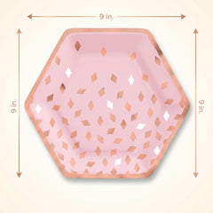 Blush Birthday Hexagon Metallic Plates - 9" Pink/Rose Gold, 8-Pack