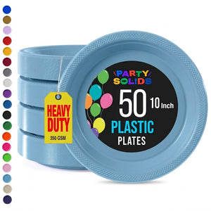 10 in. Light Blue Plastic Plates | 50 Count