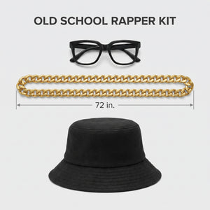1980s Old School Rapper Costume Kit with Hat, Glasses & Chain - One Size (72" long)