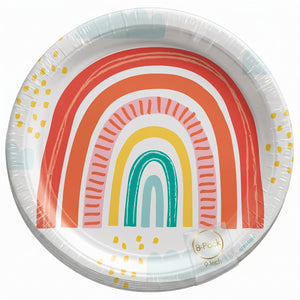 Retro Rainbow 9-Inch Round Paper Plates, 8-Pack