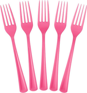 Little Gym - Heavy Duty Hot Pink Plastic Forks | 50 Count