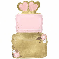 Elegant Wedding Cake Air-Filled Foil Balloon - Gold & Pink