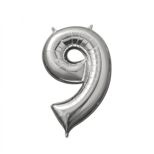 Silver Number '9' Metallic Foil Balloon