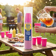 Bright Pink 12oz Plastic Party Cups - 50 Pack
