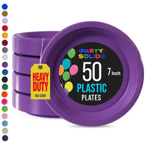 7 In. Purple Plastic Plates | 50 Count