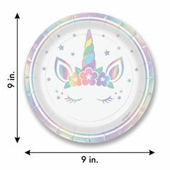 Iridescent Unicorn Birthday Party Plates - 9" Round, 8 Pack