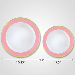 Elegant Pink & Gold Bordered Plastic Plate Set - 20 Pack
