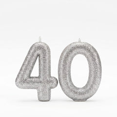 Sparkling Silver Glitter Number 40 Birthday Candles