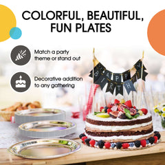 7 In. Reflective Silver Paper Plates - 50 Ct.