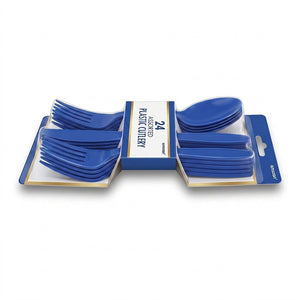 Royal Blue Assorted Plastic Cutlery Set - 24 Pieces - 7.5 in.