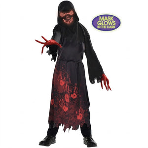 Hooded Horror Skeleton Halloween Costume for Boys - Child M (8-10)