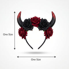 Devil Horns Flower Crown Headband - Black/Red Halloween Accessory