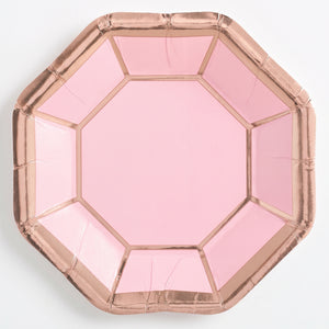 Metallic Blush & Rose Gold 7" Octagonal Dessert Plates - 8 Pack