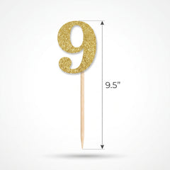 Glitter Gold Number 9 Cake Picks, 7-Inch, 4-Pack