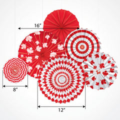 Canada Day Maple Leaf Paper Fan Decorations - 6 Pack
