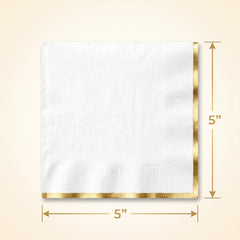 Elegant White Hot Stamped Beverage Napkins - 5 In. X 5 In.