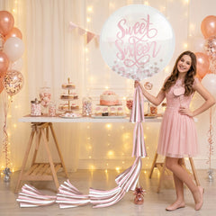 Sweet Sixteen Jumbo Latex Confetti Balloon with Tail - Pink/Rose Gold