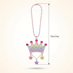 Glitter Pastel "Birthday Princess" Tiara Pendant Bead Necklace