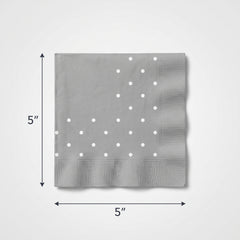 Sophisticated Silver Dot Border Beverage Napkins - 5 In. X 5 In.