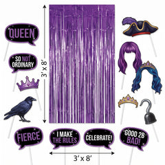Disney Descendants 3 Photo Booth Kit with Purple Fringe Scene Setter