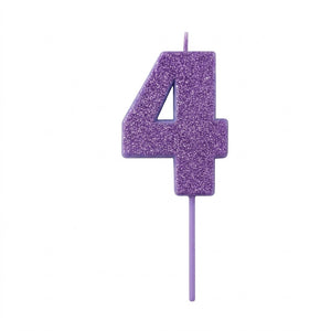 Purple Glitter Number 4 Birthday Candle