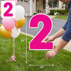 Vibrant Pink Number 2 Yard Sign