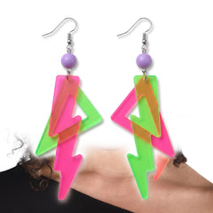 Neon 80s Lightning Bolt Earrings - Retro Costume Jewelry