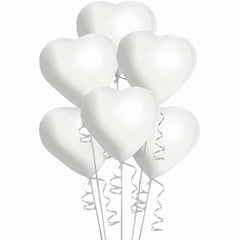 White Heart-Shaped Latex Balloons, 11-Inch, 6-Pack