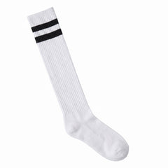 White with Black Stripes Knee-High Athletic Socks