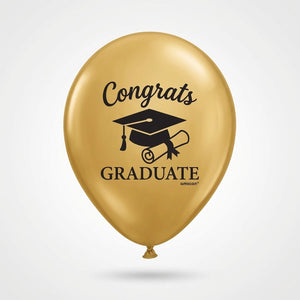 "Congrats Grad" Gold, Silver, and Black Latex Balloons, 12-Inch, 15-Pack