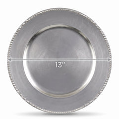 Premium Silver Plastic Charger Plates - 13" Round, Set of 4