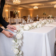 Elegant White Rose & Leaf Fabric Garland - 6 ft