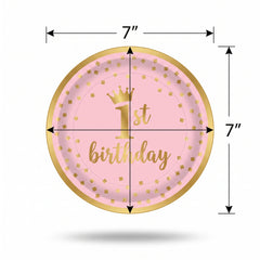 Metallic Pink and Gold Confetti 1st Birthday Dessert Plates, 7-Inch, 8-Pack