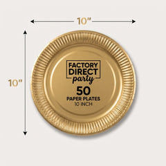 10" Gold Solid Color Paper Plates - Pack of 10