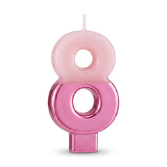 Bright Pink Number 8 Metallic Dipped Birthday Candle, 3.2-Inch