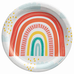 Retro Rainbow 9-Inch Round Paper Plates, 8-Pack