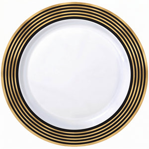 Elegant Gold Striped Premium Plastic Dinner Plates, 10.25", 20-Pack