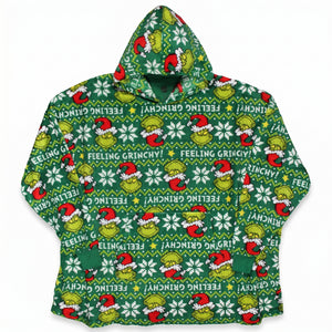 Festive Fair Isle Grinch Hooded Poncho - L/XL