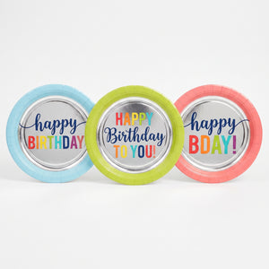 Vibrant 7" Happy Birthday Round Plates - Assorted Designs