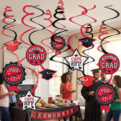 Red Graduation Swirl Decorations - 12 Pack