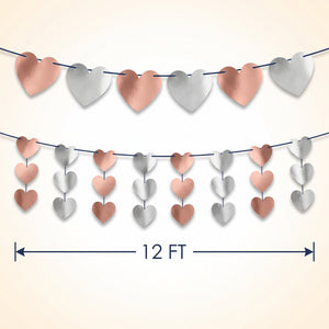 Elegant Rose Gold & Silver Heart Garland Banners - 2 Pack