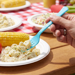 Caribbean Blue Heavyweight Plastic Forks - 7.5 in.