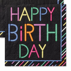 Neon Happy Birthday Luncheon Napkins - 6.5 In. x 6.5 In.
