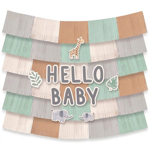 Jungle Baby Shower Deluxe Backdrop Kit with "Hello Baby" Fringe Garland