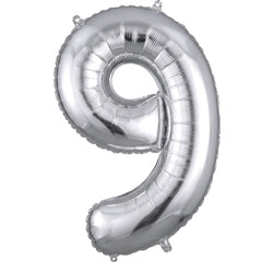 Silver Number "9" SuperShape Foil Balloon | 34"